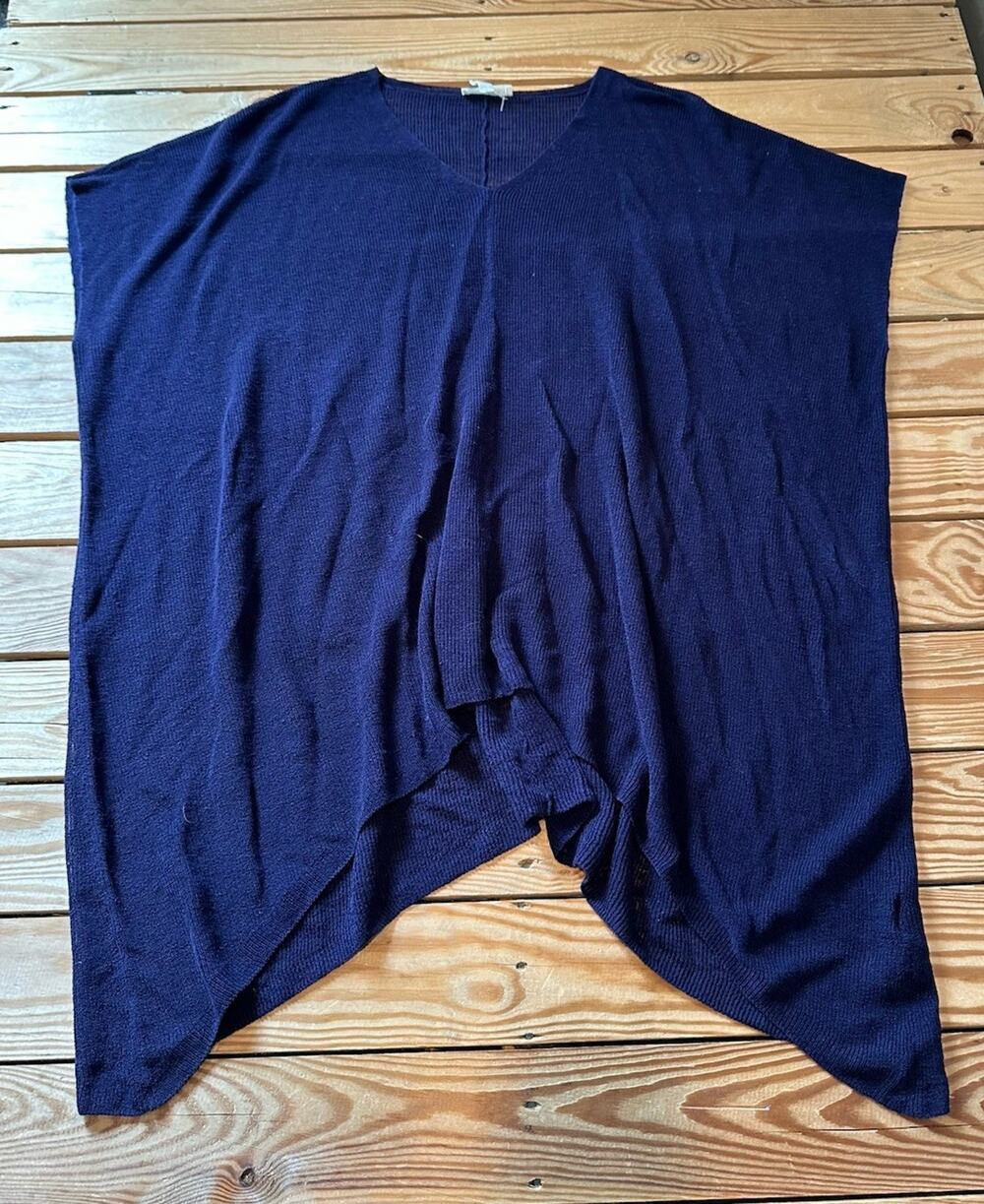 Eileen Fisher Women’s Organic Linen Shark bite Hem Sweater One Size BLUE L2